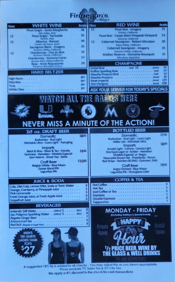 Finnegan's Way Menu - Image 1